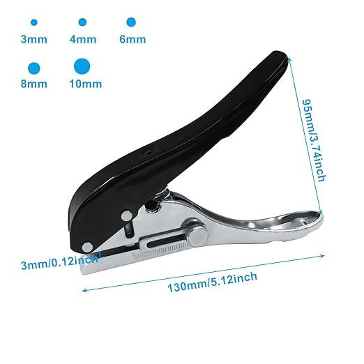 6 mm Single Hole Punch, Portable Hand Held Paper Hole Puncher, Black Long Hole Punch for Paper, Cards, Plastic