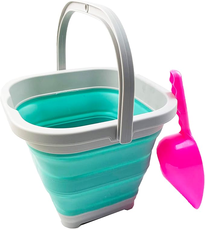 SAMMART Collapsible Rectangular Cleaning Bucket 5L (1.3 Gallon)- Foldable Camping Beach Sand Water Pot Pail- Portable Space Saving Tub for Household, Outdoor Car Washing (Grey/Pine)