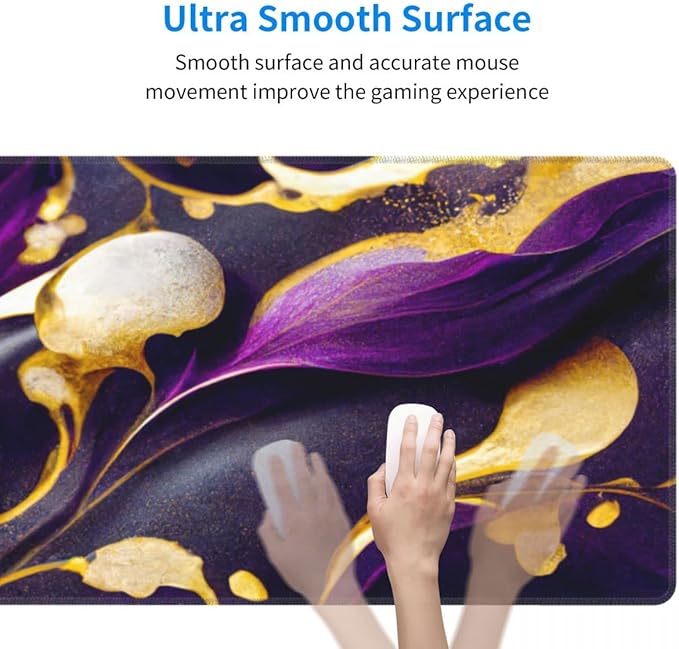 Desk Pad,Office Desk Mat 31.5"×11.8" Large Gaming Mouse Pad,Extended Computer Mouse Pad,Waterproof Thick Big Mouse Pads with Non-Slip Rubber Base Office Home Purple Gold Marble Flower