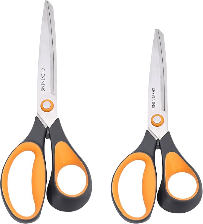 7"8"Scissors All Purpose 2 Pack Comfort Grip Craft Scissors for Office, Home, School, Sewing & Art Supplies (Orange &Gray)