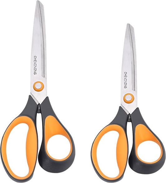 7"8"Scissors All Purpose 2 Pack Comfort Grip Craft Scissors for Office, Home, School, Sewing & Art Supplies (Orange &Gray)