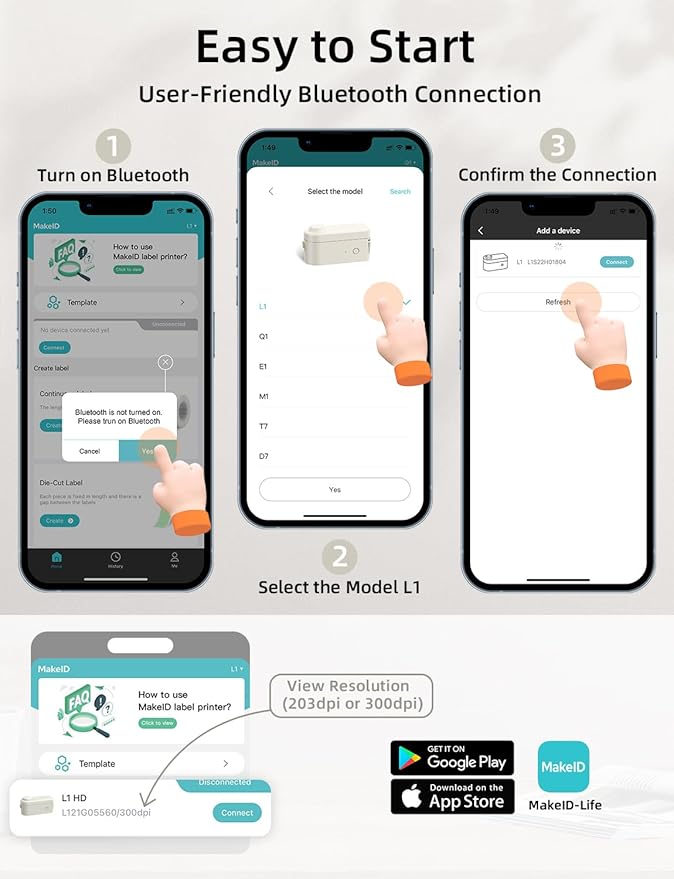 Makeid L1 Label Maker Machine with Tape - Portable & Rechargeable Label Makers Compatible with 9 12 16mm Waterproof Tape - Mini Bluetooth Labeler for Organizing Home Office School