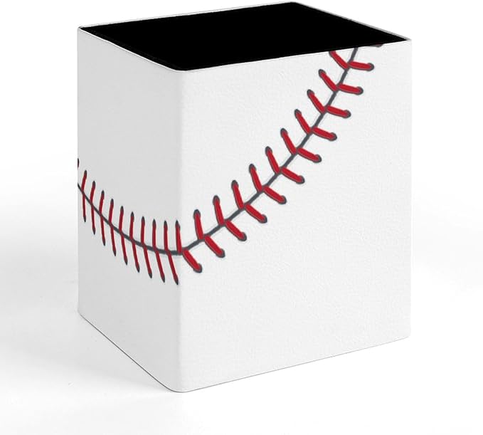 Square Pen Holder & Pencil Organizer for Desk - Office Storage Organizer, Markers/Makeup Brushes/Scissors Holder, Compact Desk Decor Accessories for Home Classroom School(Baseball Design)