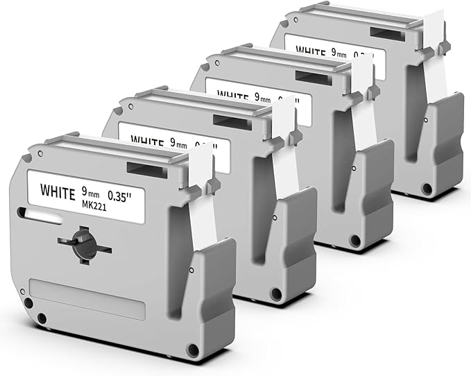 Labelife Replace for Brother M Tape 9mm 3/8 0.35 White M-K221 MK221 M221 for Brother P Touch PT-M95 PT-65 PT-70BM PT-45 PT-80 PT-90 Label Maker Refills, 4 Pack, Black on White
