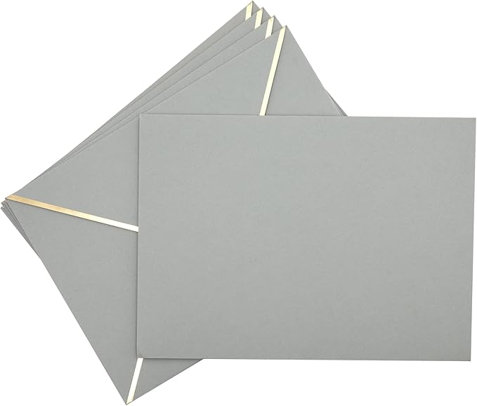 A7 Envelopes - V Flap Foil Border Luxury Mailing Envelopes for 5" x 7" Cards - for Wedding, Invitations, Baby Shower, Photos, Graduation, Birthday, Bridal Shower - 5.25" x 7.25" (Grey, 25 Pack)