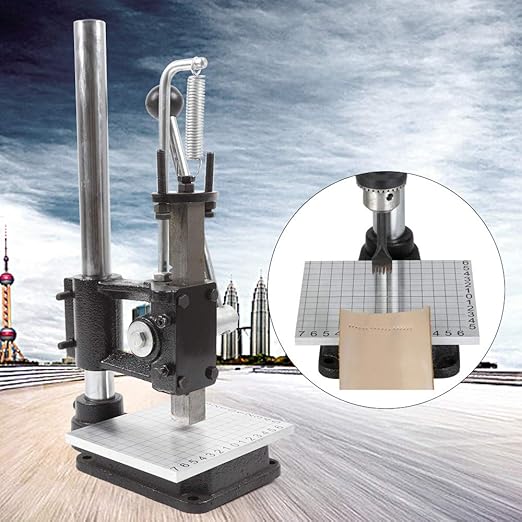 Leather Imprinting Machine Leather Hole Puncher Hand Punching Machine Press Punch Tool Leather Cutt Craft Hole Punching Press Tool (Includes PP Plate + Aluminum Plate with Scale)