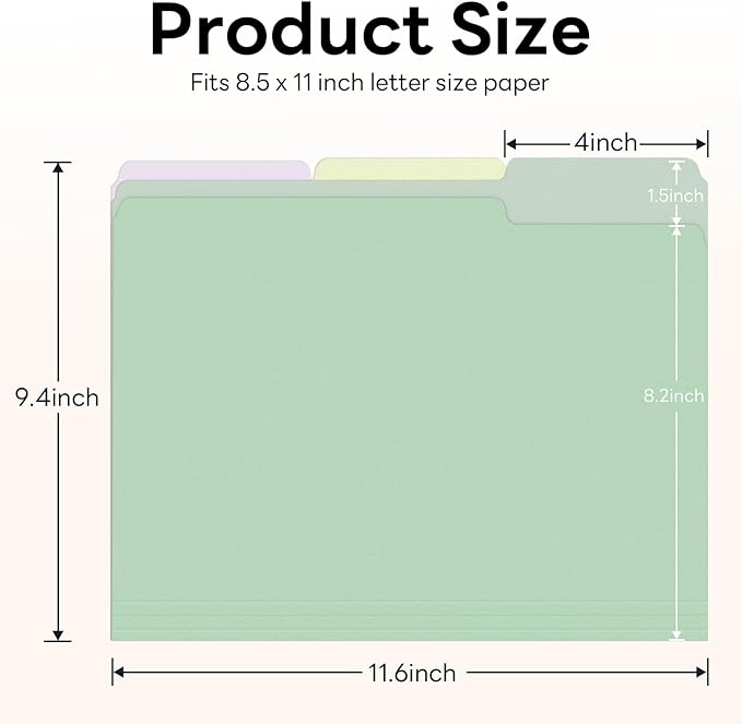 Piasoenc Color File Folders Set of 30, 1/3 Cut Tab, Letter Size Folder for 8.5 x 11 Documents Files, Assorted 6 Colors Filing for Office School Business