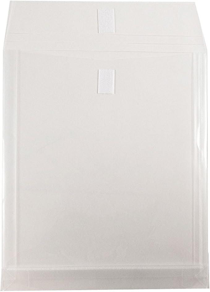 JAM PAPER Plastic Expansion Envelopes with Hook & Loop Closure - Letter Open End - 9 3/4 x 11 3/4 with 1 Inch Expansion - Clear - 12/Pack