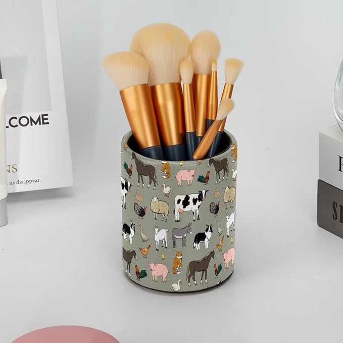 Pencil Cup Holder Desk Organizer, Pen Pot Pen Holder Container Desktop Stationery Organizer Table Flower Pot Makeup Brush Holder, Farm Animals Seamless Vector