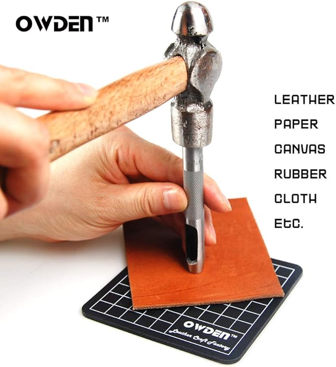 OWDEN 9 Pieces Hollow Punch Set (1/8"-1/2") with A Free Cutting MAT, Leather Hole Punch Set