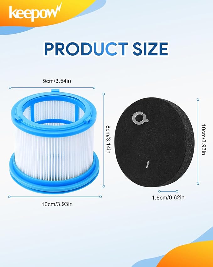 KEEPOW 2 Pack Washable HEPA Filters Kit for Bissell PowerClean FurGuard 280W and FurFinder 200W Self-Standing Cordless Vacuum Replacement Parts, 2 Filters and 4 Pre-Filter Pads and 1 brush