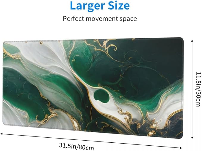 Desk Pad,Office Desk Mat 31.5"×11.8" Large Gaming Mouse Pad,Durable Extended Computer Mouse Pad,Waterproof Thick Big Mouse Pads with Non-Slip Rubber Base Office Home Green White Marble