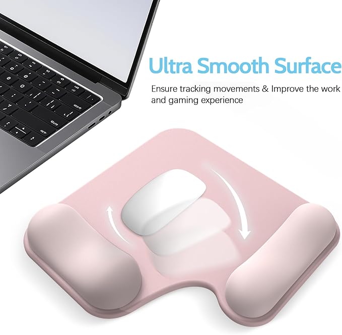Ergonomic Mouse Pad with Gel Wrist Rest (1" & 1.2" Dual Height) - Cute Mouse Pads Compact Mousepad Desk Mat Office, Gaming & Carpal Tunnel Relief | Non-Slip Rubber Base Pale Pink