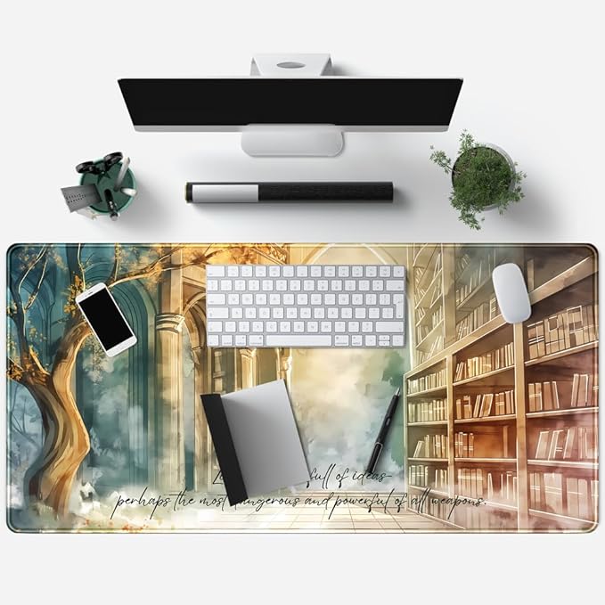 Dark Academia Mouse Pad Gaming MTG Playmat Bookish Desk Mat Adventure Extended Large Mousepad Aesthetic Art Mouse Pads XXL, Original Hand-Painted Laptop Computer Mouse Keyboard Mat
