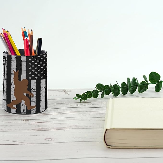 Sasquatch Pen Holder Pencil Organizer Cute Pencil Cup Desk Decor Makeup Brush Holder PU Multifunctional Office Suppliesfor Home Classroom School