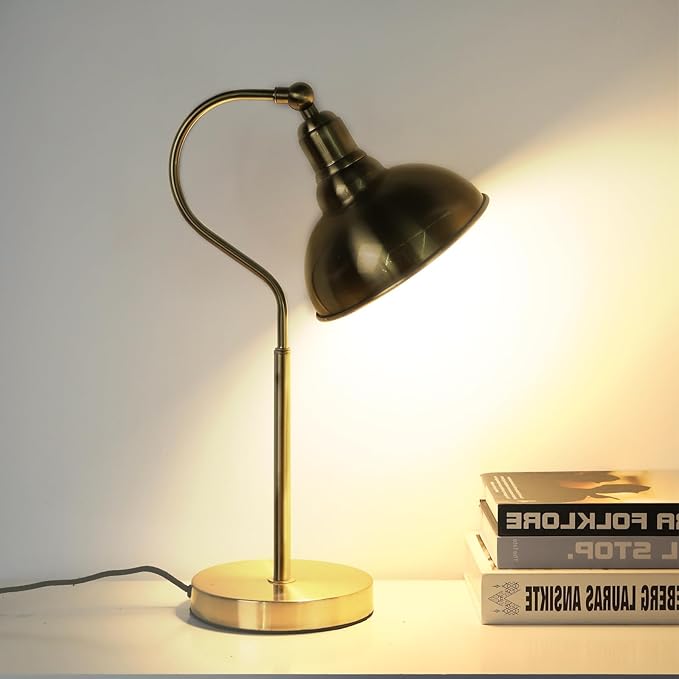 Gold Desk Lamp with 59” Plug in Cord On/Off Switch, Adjustable Table Lamp for Bedroom, Coffee, Dorm Lighting Decor (E14 Bulbs not Included)