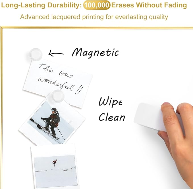 ARCOBIS Dry Erase Cork Board Combo, 24"X18" Bulletin White Board for Wall, Magnetic Corkboard Whiteboard Combination, Vision Board for Office, Home, School Gold Frame