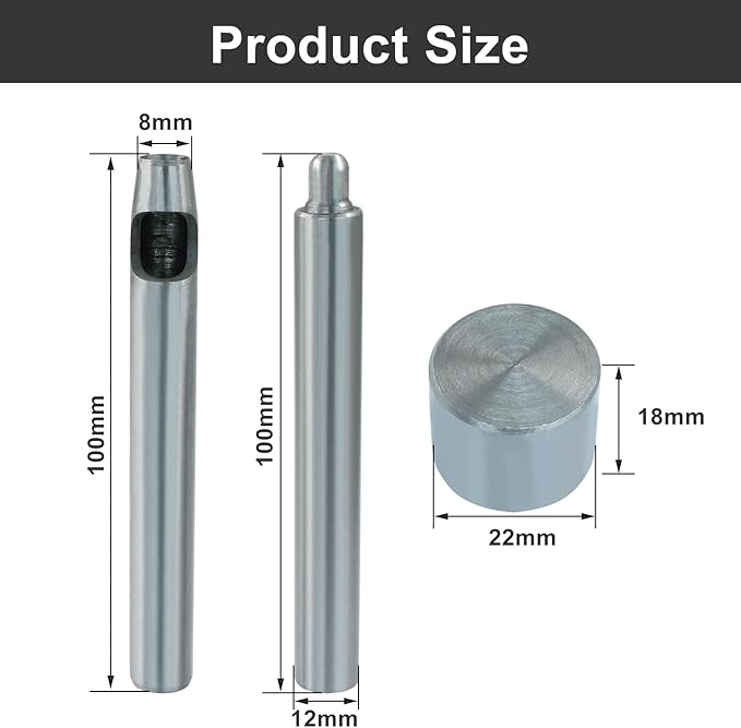 Litoexpe Eyelet Hole Punch Die Tool, 8mm Grommet Setter Hollow Punch (Includes Base & Ram) for Leather Craft Clothing Handbag Fabric Curtain DIY