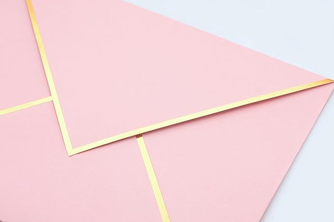 A7 Envelopes - V Flap Foil Border Luxury Mailing Envelopes for 5" x 7" Cards - for Wedding, Invitations, Baby Shower, Photos, Graduation, Birthday, Bridal Shower - 5.25" x 7.25" (Pink, 25 Pack)