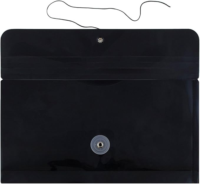 JAM PAPER Plastic Envelopes with Button & String Tie Closure - #10 Business Booklet - 5 1/4 x 10 - Black - 12/Pack