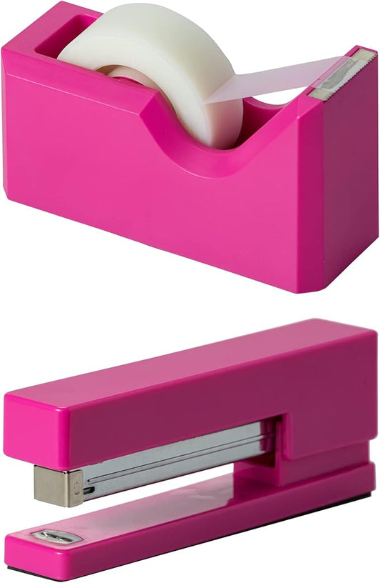 JAM PAPER Office & Desk Sets - 1 Stapler & 1 Tape Dispenser - Fuchsia - 2/Pack