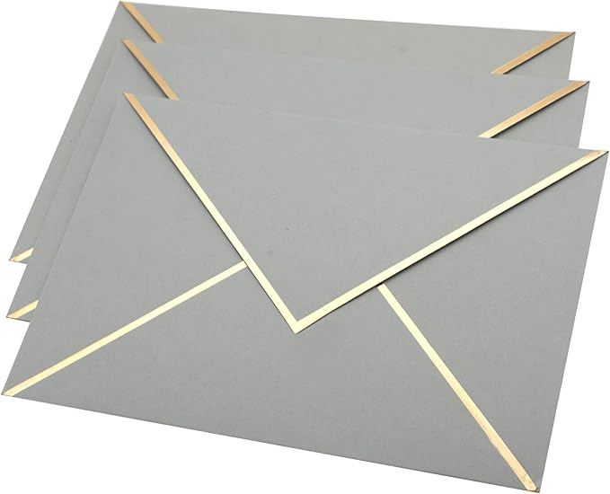 A7 Envelopes - V Flap Foil Border Luxury Mailing Envelopes for 5" x 7" Cards - for Wedding, Invitations, Baby Shower, Photos, Graduation, Birthday, Bridal Shower - 5.25" x 7.25" (Grey, 50 Pack)
