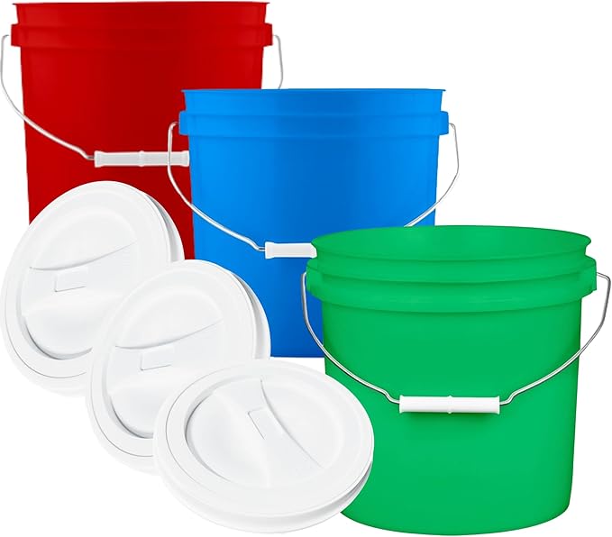 House Naturals 2 Gallon Buckets pails with Lids - Food Grade - BPA Free Plastic containers -(Pack of 3) Made in USA