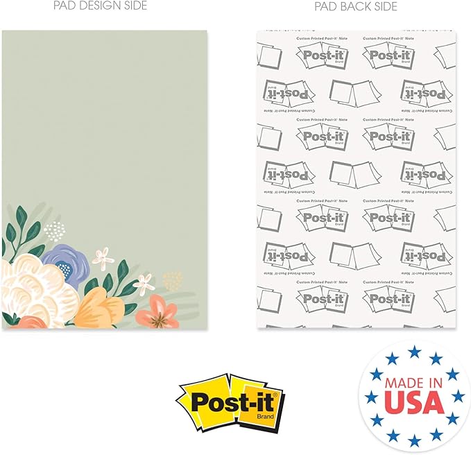 Simple Floral Sticky Note Pad Assortment/Set of 5 Pastel Note Pads / 4" x 6" Botanical Sticky Note Pads / 50 Sheets Per Pad/Made in USA