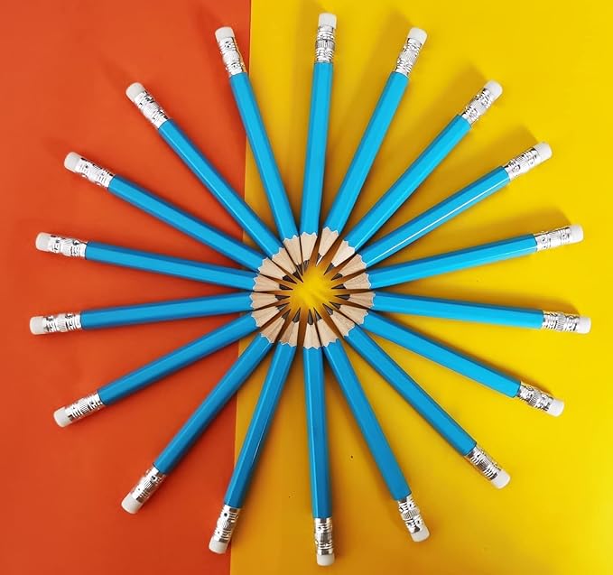 Adhere 25pcs Golf Pencils with Eraser Pre sharpened Hexagon half Wooden Pencils Graphite 2B for Golf Event Scoring,Classroom,Wedding,Company Meetings,Pew, Pocket (Light Blue)