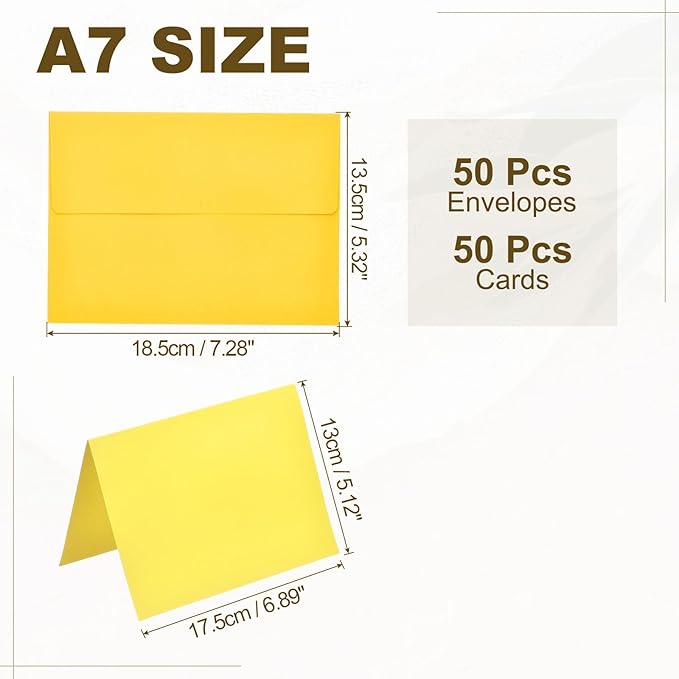 PATIKIL 50Pack Lemon Yellow 5x7 Blank Cards and Envelopes, Self Seal A7 Envelopes with Folded Cardstock Small for Greeting Cards Wedding Greeting Birthday Invitations Letter Mailing