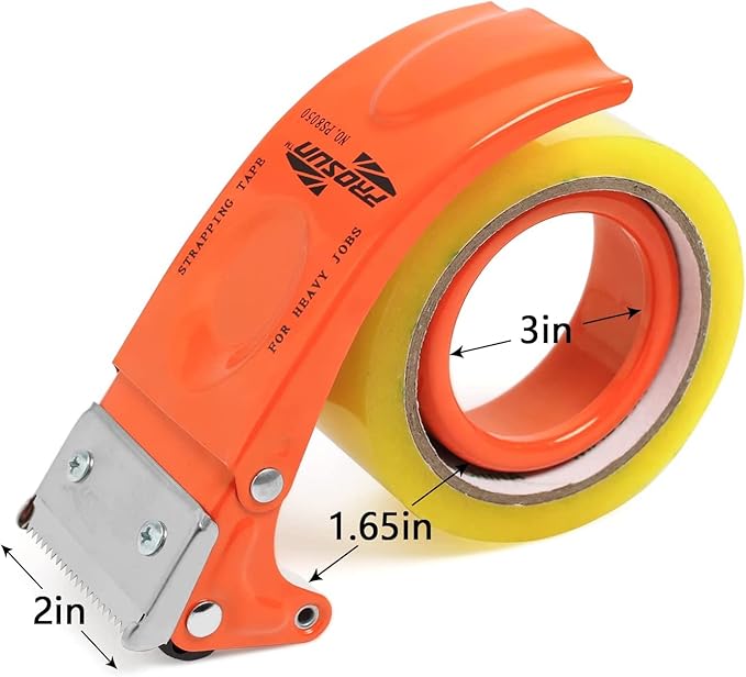 PROSUN 2 Pack Metal Packing Tape Dispenser Gun: 2-inch Wide Tape dispensers/3-Inch Inner Paper Core(2" Orange+2" White)