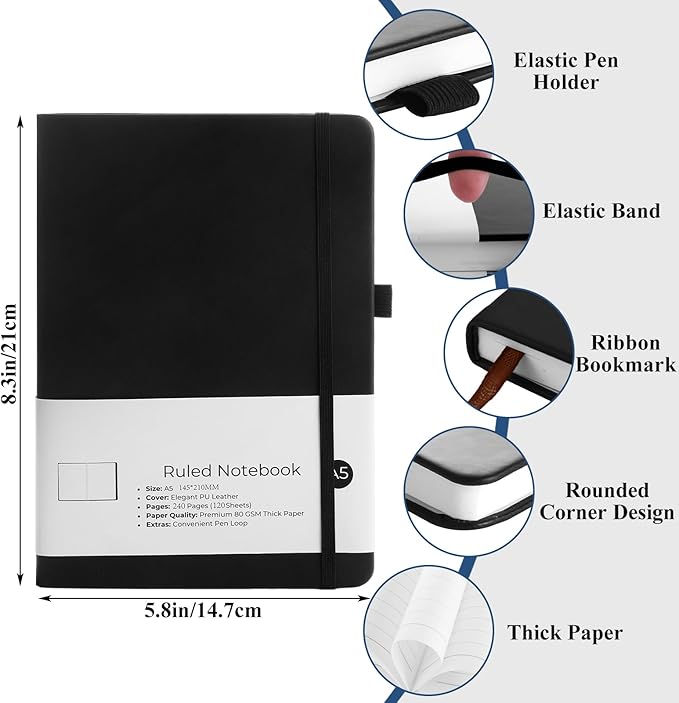 MIVIDE 8 Pack Journal Notebook Bulk, A5 Lined Notebook Journals Bulk, Hardcover Notebook for Writing, College Ruled Notebook for Business Work Travel School Office, 5.8" x 8.3", Multicolored