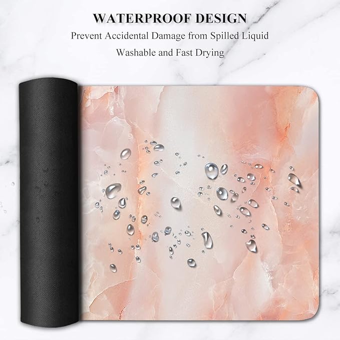 Extended Gaming Mouse Pad (31.5x11.8 in), Large Non-Slip Rubber Base Mousepad,Keyboard Mouse Mat Desk Pad for Work, Game, Office, Home -Pink Marble Rose Gold, Bo-M-019