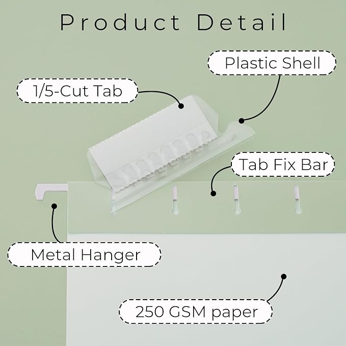 Y YOMA 6 Pack Gradient Hanging File Folders Letter Size Decorative Hanging Folder Pretty File Folder Organizer for Filing Cabinet Office Home with 1/5-Cut Adjustable Tabs, Leaf Green