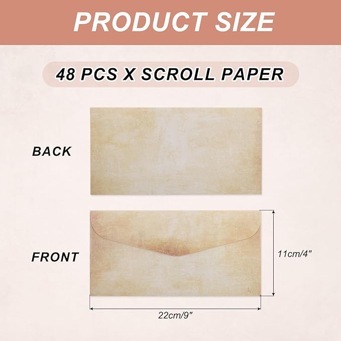 MECCANIXITY 48 Packs Envelopes Vintage Stationery Brown Yellow Marks Stationery Old Fashion Paper for Letter Writing, Invitations, Wedding-9 x 4 Inch