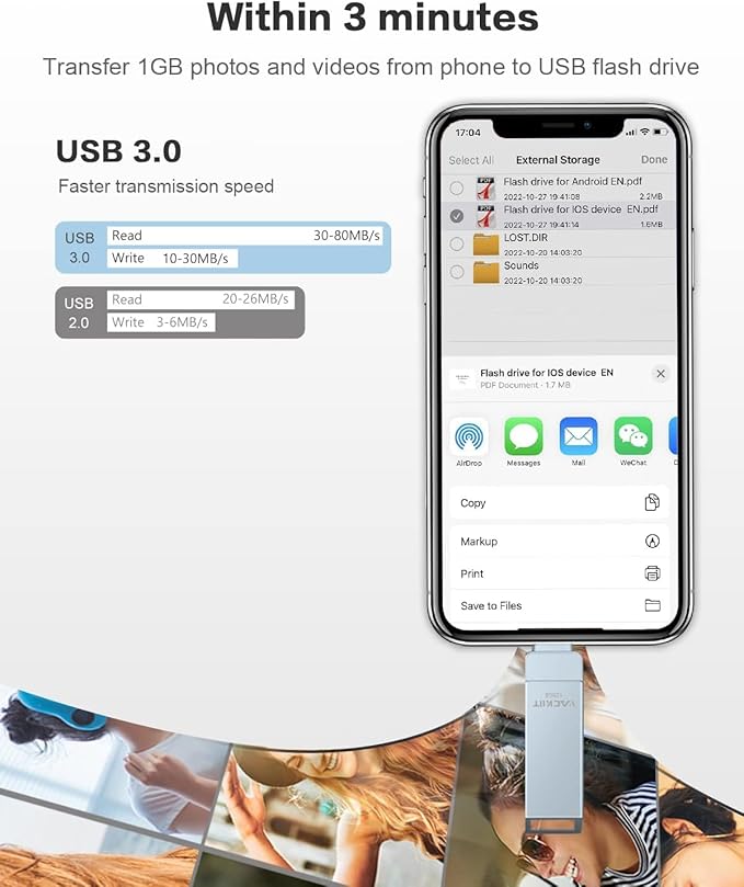 MFi Certified 512GB Flash Drives 3.0 High Speed 3ni1 USB Stick External Storage for iPhone/PC/iPad/Android/More Devices for Photos and Videos Transfer Storage Backup(512-Grey)