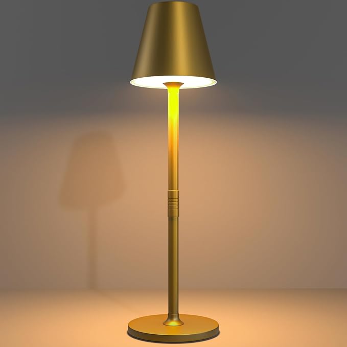 LED CordlessTable Lamp,4000mAh Rechargeable Battery Desk lamp,3 Level Brightness Portable Night Light, Minimalist Design, for Couple Dinner/Coffee Table/Restaurant/Bedroom(Bronze)