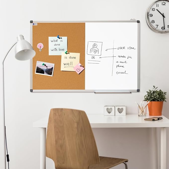 New PUTE White Board and Cork Board Combo - 36 x 24 Inches Large Dry Erase Whiteboard and Bulletin Board, Magnetic Wall Pin Display Board for Home, Classroom & Office, 24"x36" Cork