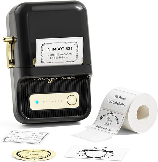 NIIMBOT B21 Label Maker Machine with Tape 2Inch Portable Sticker Printer Thermal Labeler for Jar Price Address Label for Business Home Office Organization, Black