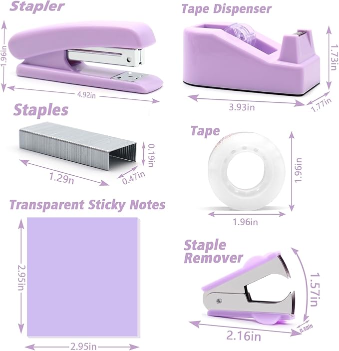 Purple Desk Accessories, UPIHO Rotating Pen Holder Set,Purple Office Supplies with Purple Stapler and Tape Dispenser Set, Gifts for Office Clerks,Student