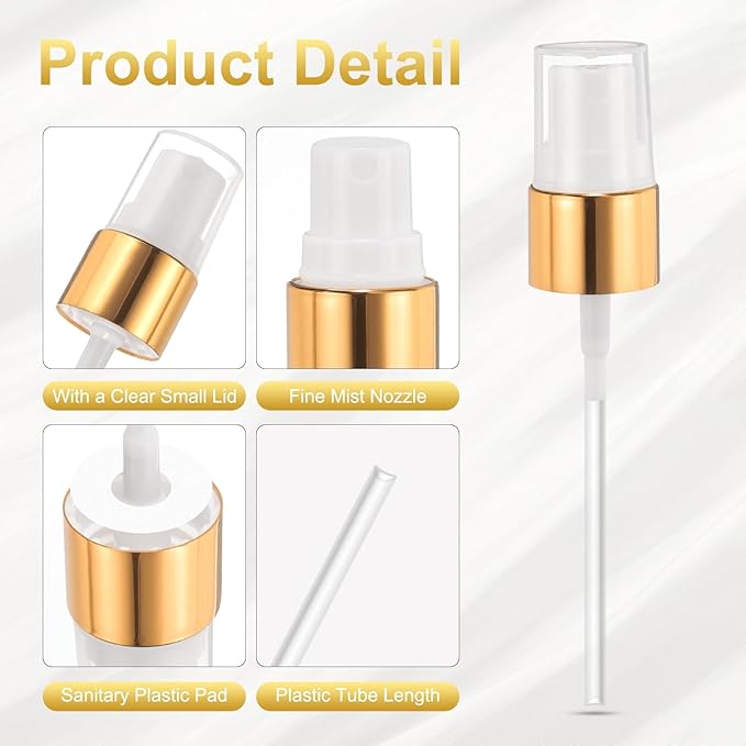 uxcell 12 Pcs Gold White Spray Top, 18/410 Fine Mist Sprayer Reusable Replacement Spray Bottle Pump Plastic Top for Cosmetic Perfume and Body Sprays Bottle