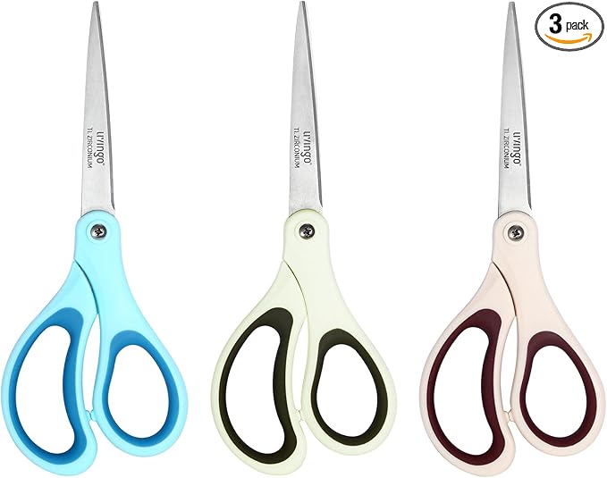 LIVINGO 3 Pack 8" Sharp Scissors All Purpose - Titanium Coated Stainless Steel Blades for Office, School & Home Crafting Cutting Fabric, Paper - Sky Blue & Dusty Pink & Beige