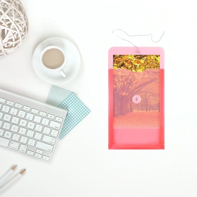 JAM PAPER Plastic Envelopes with Button & String Tie Closure - 6 1/4 x 9 1/4 - Red - 3/Pack