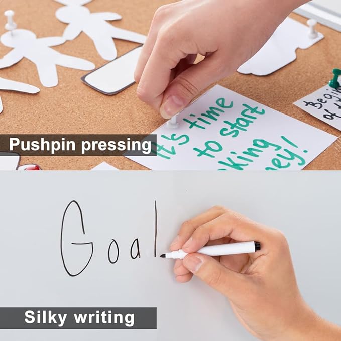 New PUTE White Board and Cork Board Combo - 36 x 24 Inches Large Dry Erase Whiteboard and Bulletin Board, Magnetic Wall Pin Display Board for Home, Classroom & Office, 24"x36" Cork