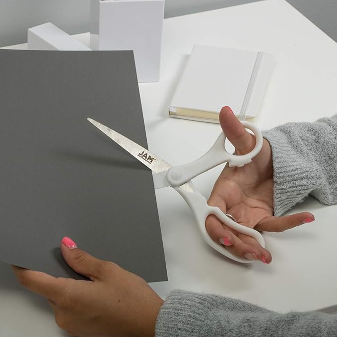 JAM PAPER Multi-Purpose Precision Scissors - 8 Inch - White - Ergonomic Handle & Stainless Steel Blades - Sold Individually