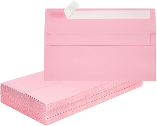 Mulbozy 50 Pcs Pink #10 Business Envelopes, Self Seal Standard Envelopes, Windowless Business Mailing Envelopes for Office, Checks, Letters, Invoices, Statements, Wedding, Size 4-1/8 x 9-1/2 inch