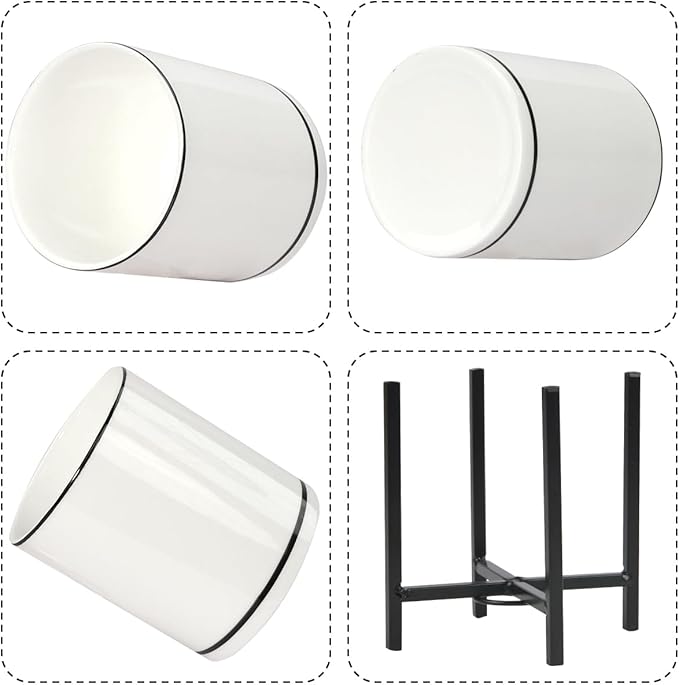 Ceramic Pencil Cup for Desk, White and Black Pen Holder for Desk, Desktop Makeup Brush Holder, Black Ceramic Pencil Holder