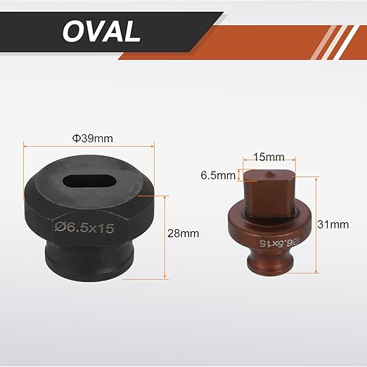 HARFINGTON Hydraulic Hole Punch Die 6.5x15mm Oval Hole 40Cr Steel Electric Punching Kit for MHP-20 JP-20 Electric Punching Machine, Burgundy & Black