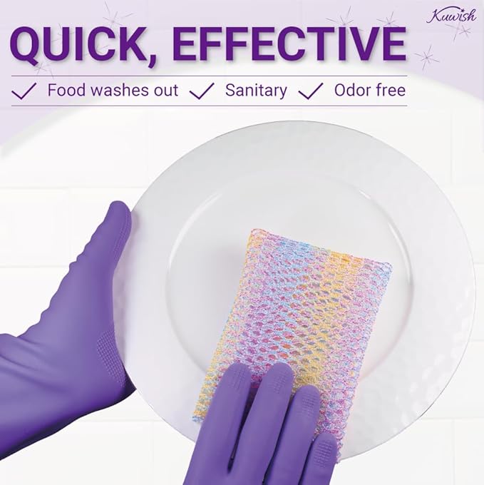 Kuwish Rainbow Mesh Scrubber Set - 4 Pack Multi-Color, Multi-Purpose, Durable and Non-Scratch Cleansing Sponges for Kitchen, Bathroom, and Home Cleaning Essentials