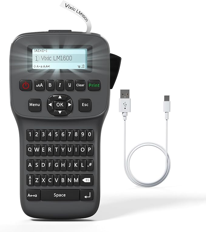 Vixic Label Maker Machine with-Tape, Rechargeable Label Makers Portable with Keyboard, LM1600 Heat Shrink Label Maker Waterproof-Labels, Cable Wire LabelMaker Labeler for Industrial Office Network